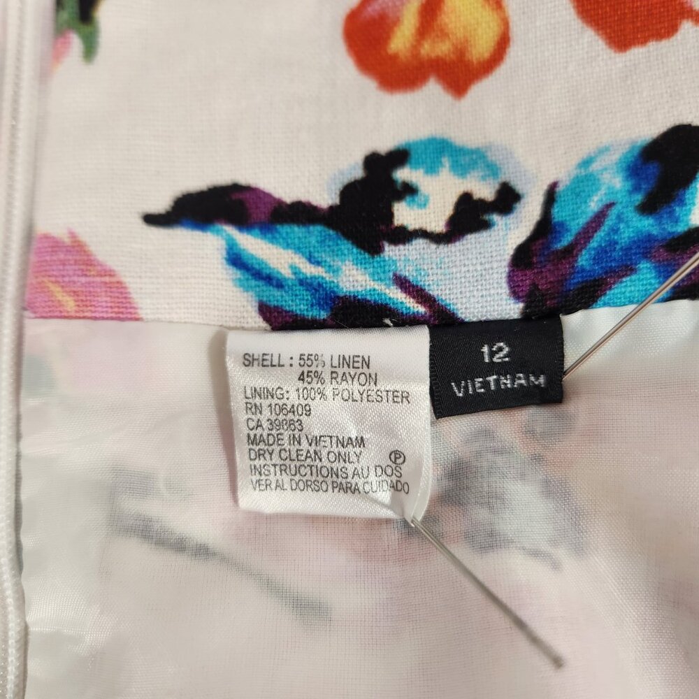 ISABELLA DeMARCO Feminine Romantic Linen Blend Ivory Floral Print Skirt Size 12. - Picture 12 of 16